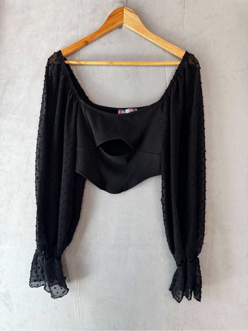 Urban Outfitters Black Crop Top M Bust Cutout Sheer Puff Sleeve Y2K